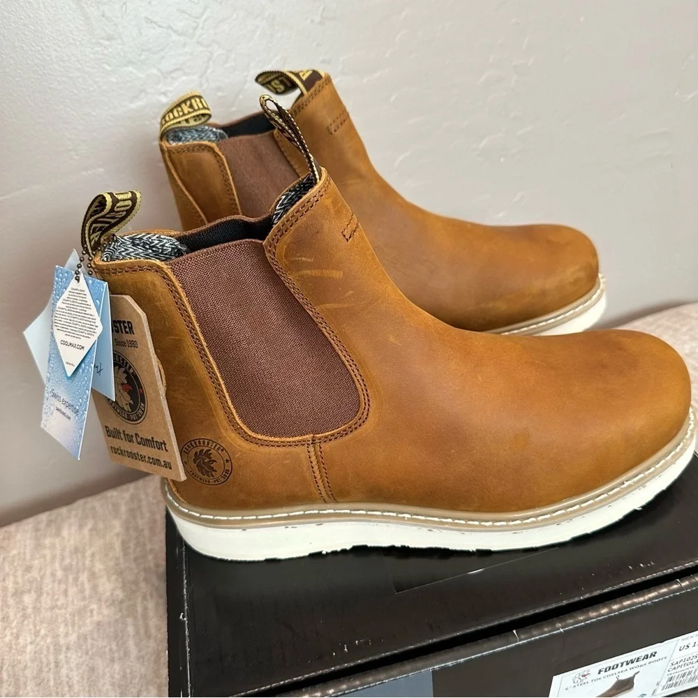 Steel Toe Slip On Work Boots Chelsea Brown Leather Boots size 11.5 wide It#P15